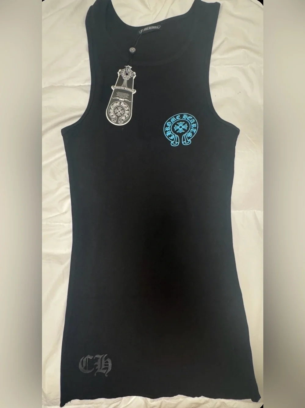Chrome Hearts Black Tank with Blue Logo Accents